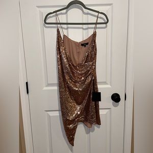 Rose gold sequence, faux wrap dress